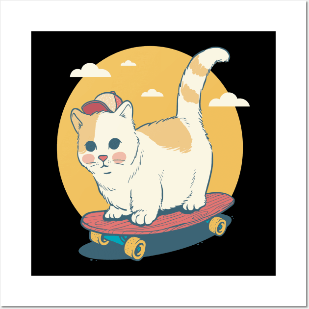 cat playing skateboard Wall Art by dreamiedesire